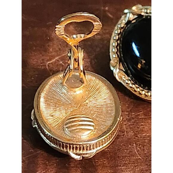 Vintage Monet Goldtone And Black Clipon Earrings - Picture 4 of 7